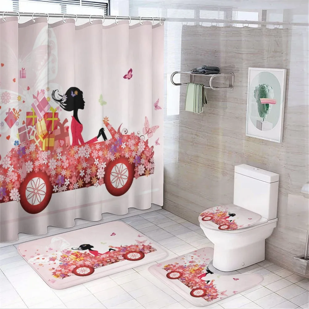 Girl on a Car Floral Box — 4-Piece Bathroom Set preview
