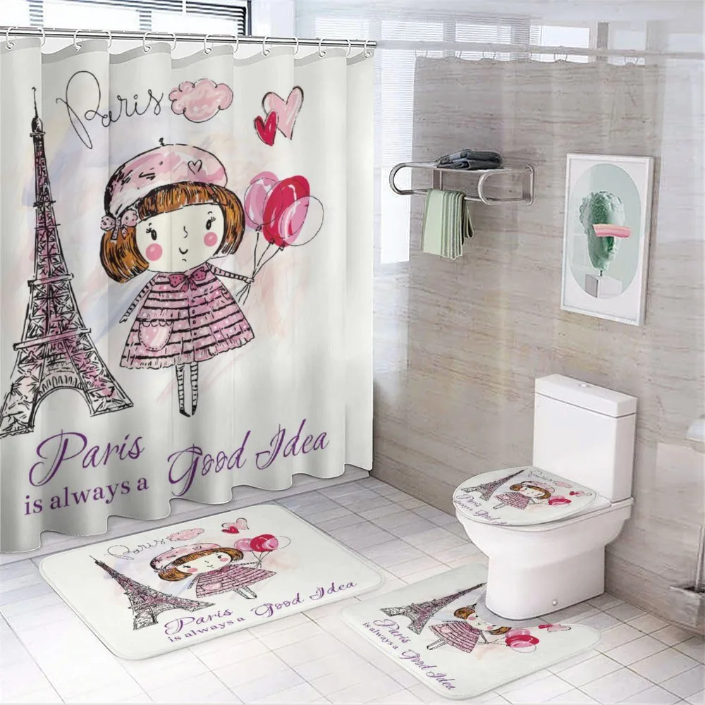 Hearts on Eiffel Tower — 4-Piece Bathroom Set preview