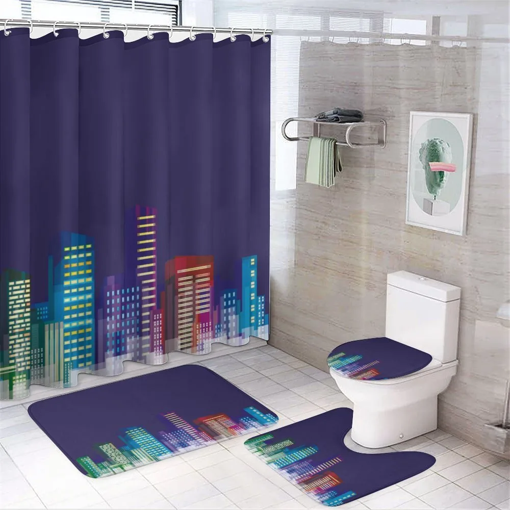 City at Night Cartoon — 4-Piece Bathroom Set preview