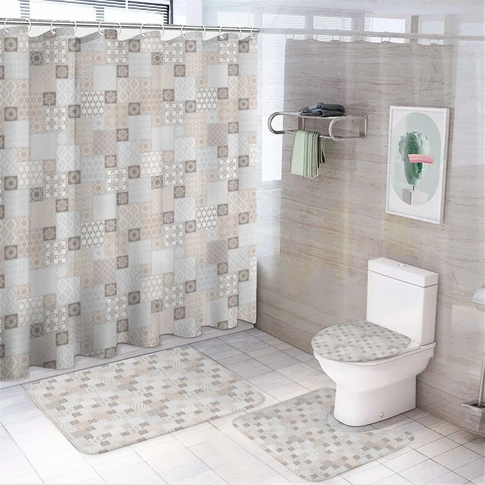 Oriental Checkered Motif — 4-Piece Bathroom Set preview
