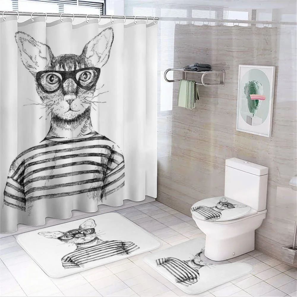Hipster New Age Cat — 4-Piece Bathroom Set preview