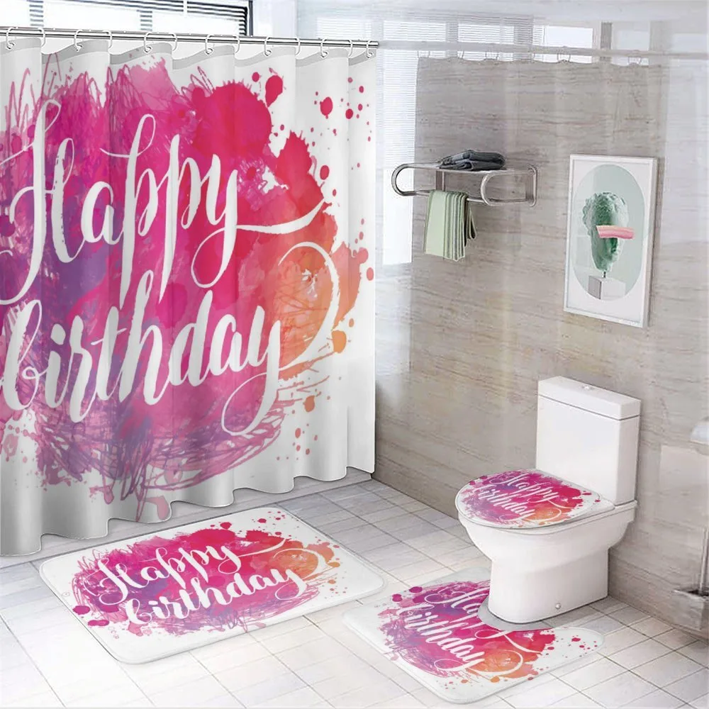 Watercolor Birthday Text — 4-Piece Bathroom Set preview