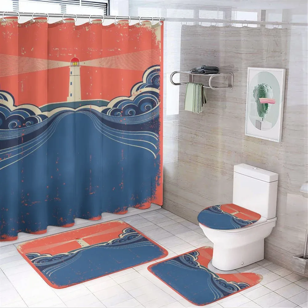 Lighthouse Waves Sea — 4-Piece Bathroom Set preview