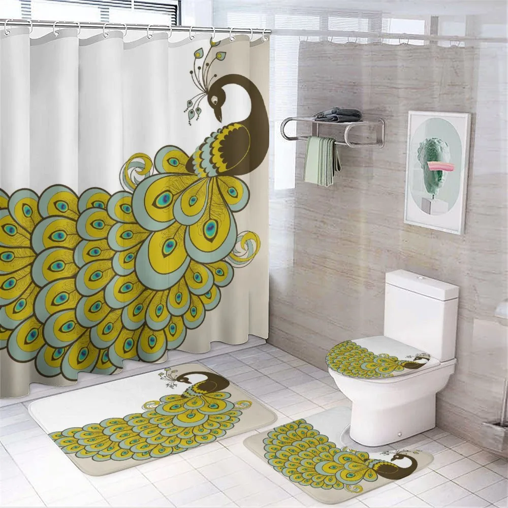 Peacock with Vivid Tail — 4-Piece Bathroom Set preview