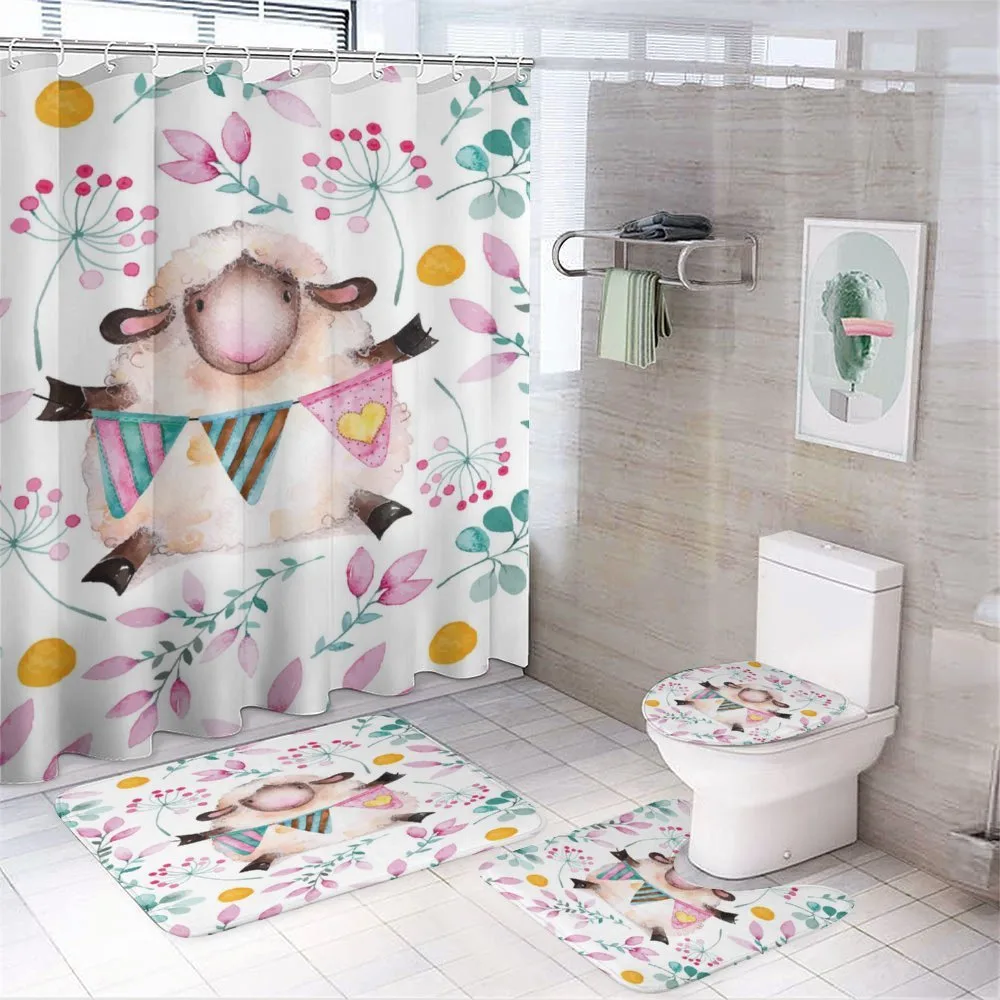 Watercolor Cartoon Sheep — 4-Piece Bathroom Set preview
