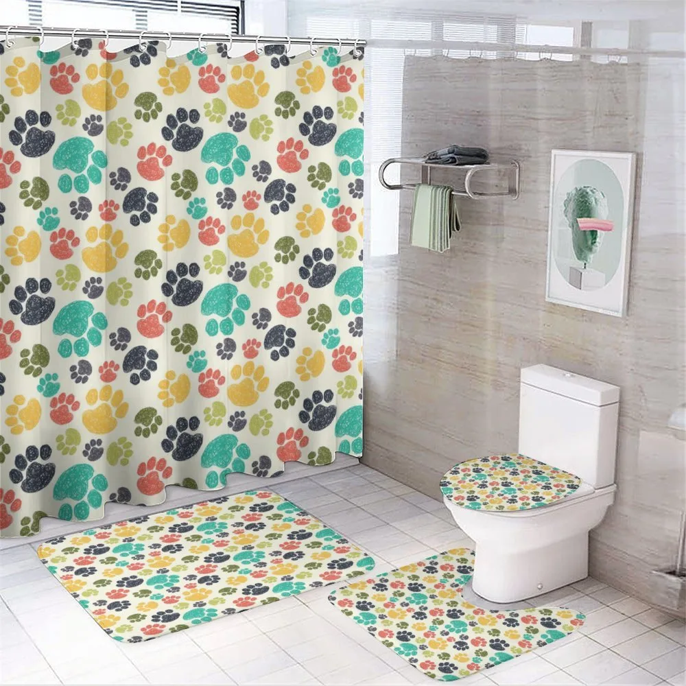 Hand Drawn Paws — 4-Piece Bathroom Set preview