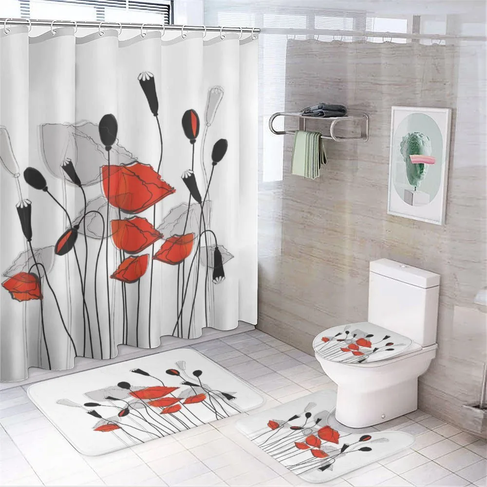 Hand Drawn Poppy Flowers — 4-Piece Bathroom Set preview