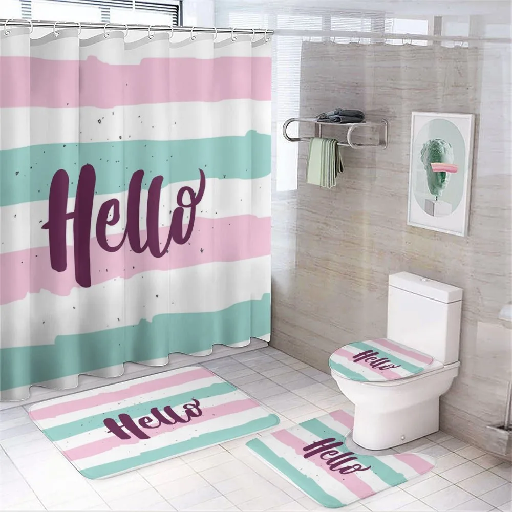 Pastel Lines Calligraphy — 4-Piece Bathroom Set preview