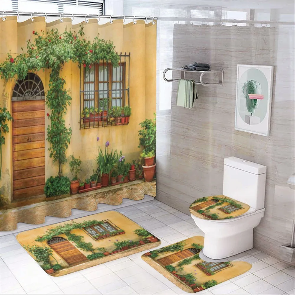 Plants and House Door — 4-Piece Bathroom Set preview
