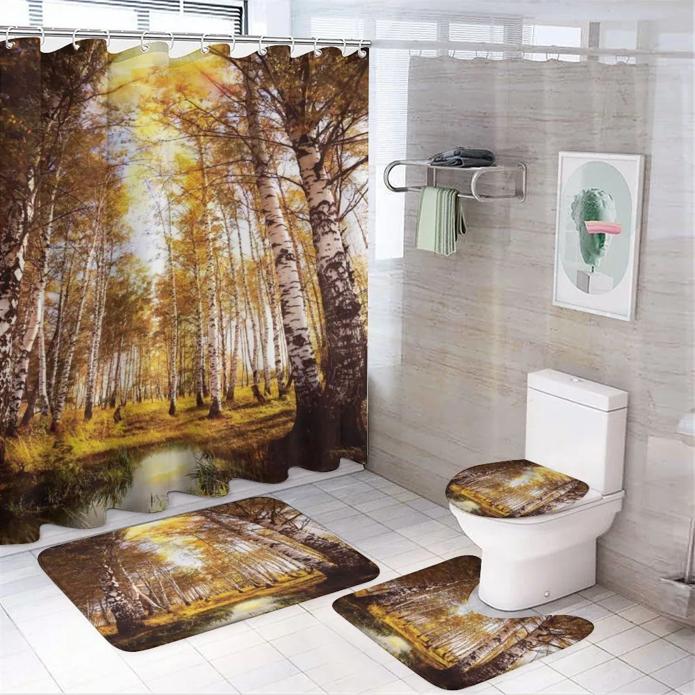 Autumn Birch Trees River — 4-Piece Bathroom Set preview