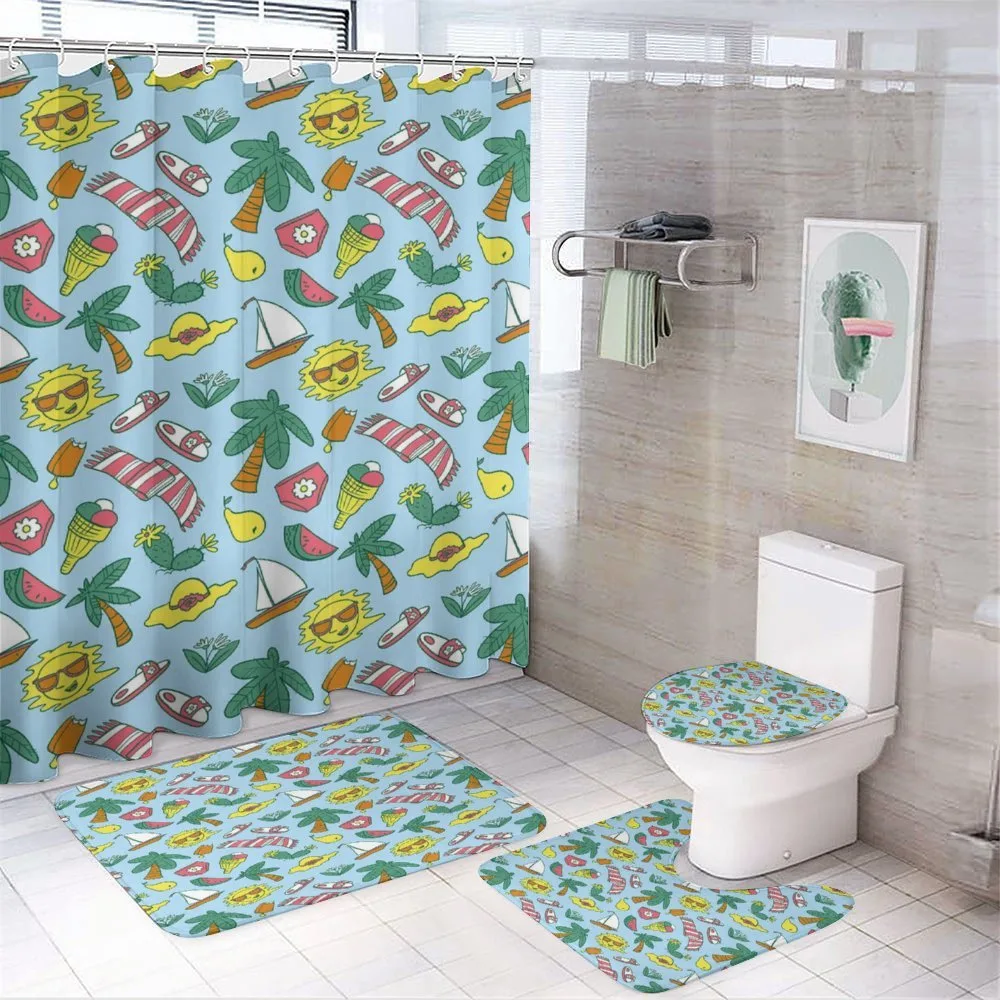 Cartoon Beach Time Design — 4-Piece Bathroom Set preview