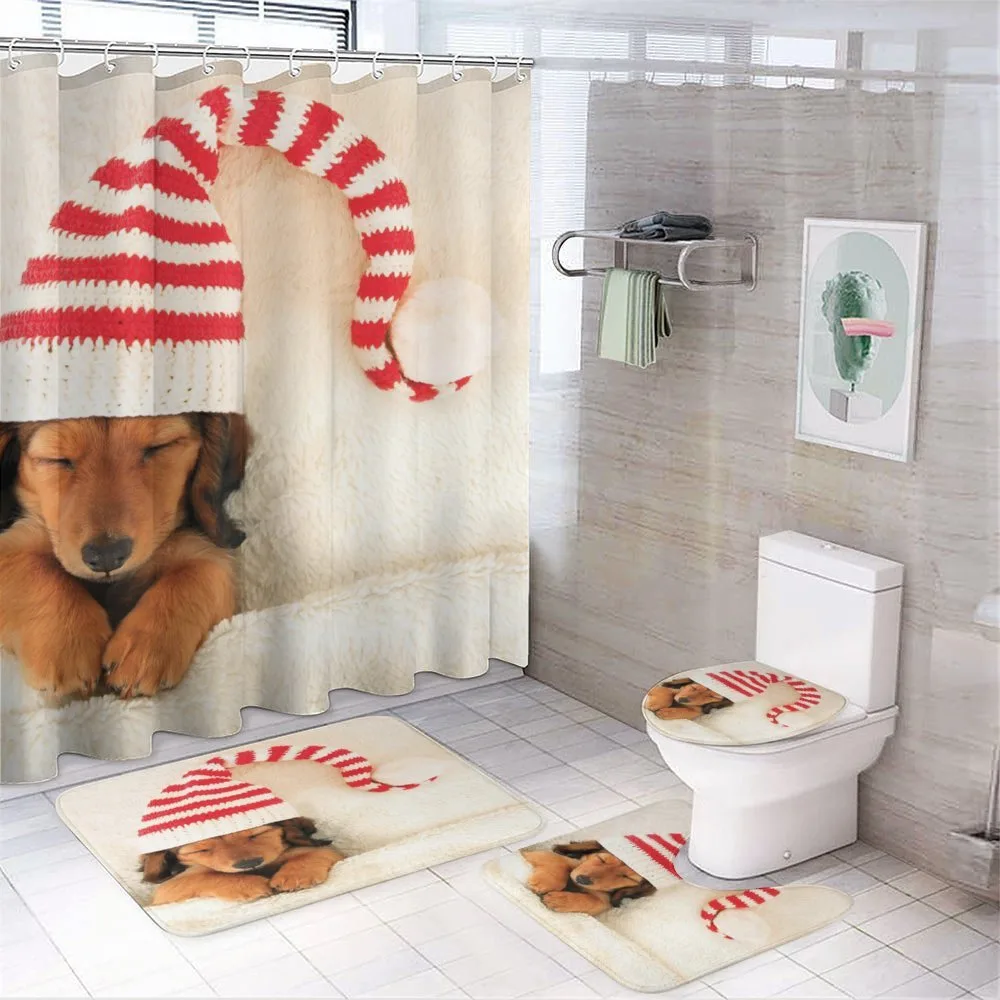 Dog in Christmas Elf Hat — 4-Piece Bathroom Set preview