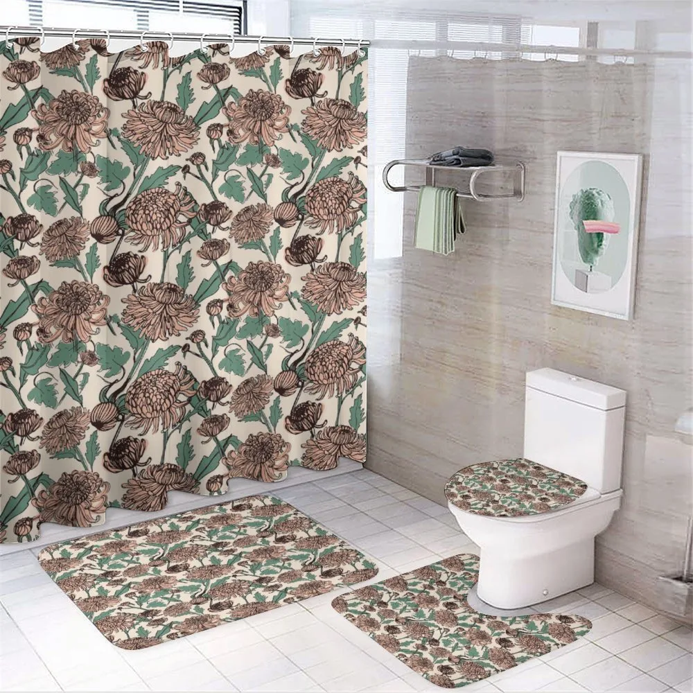 Graphical Chrysanthemums — 4-Piece Bathroom Set preview