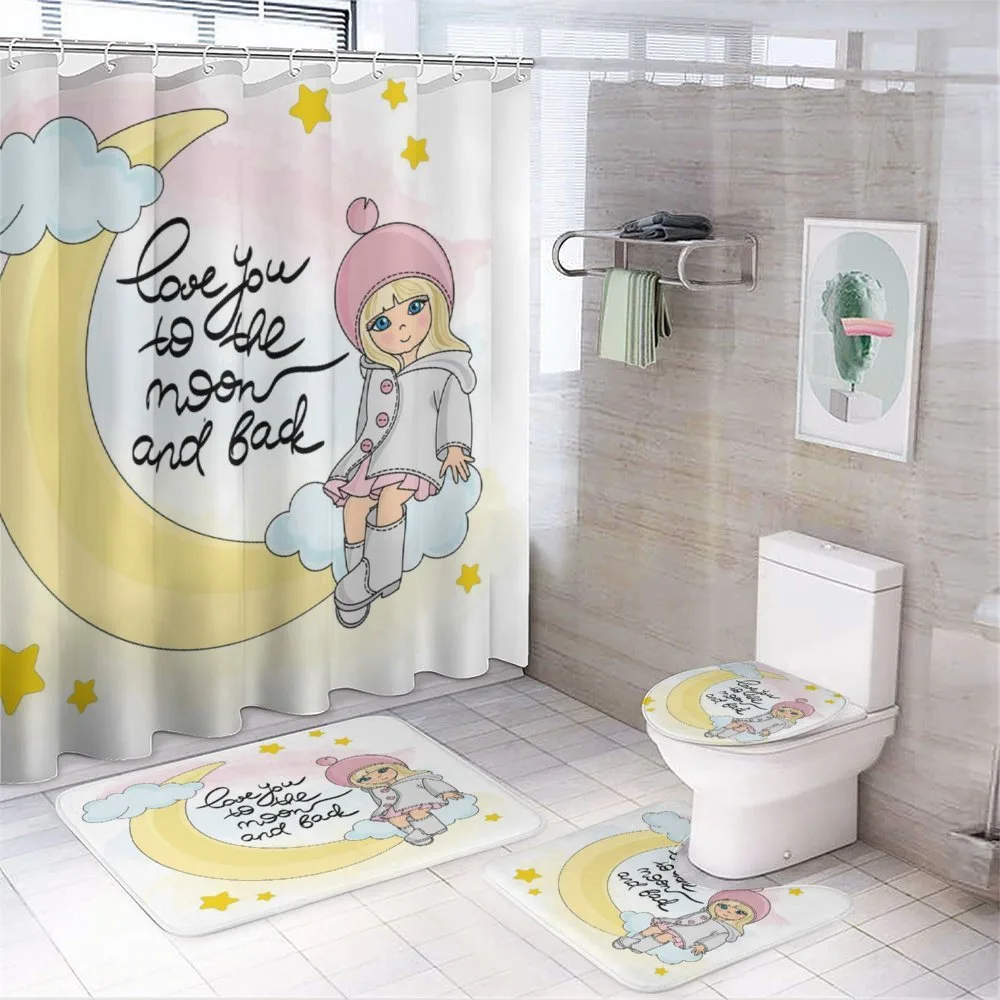 Romantic Moon Words and Girl — 4-Piece Bathroom Set preview