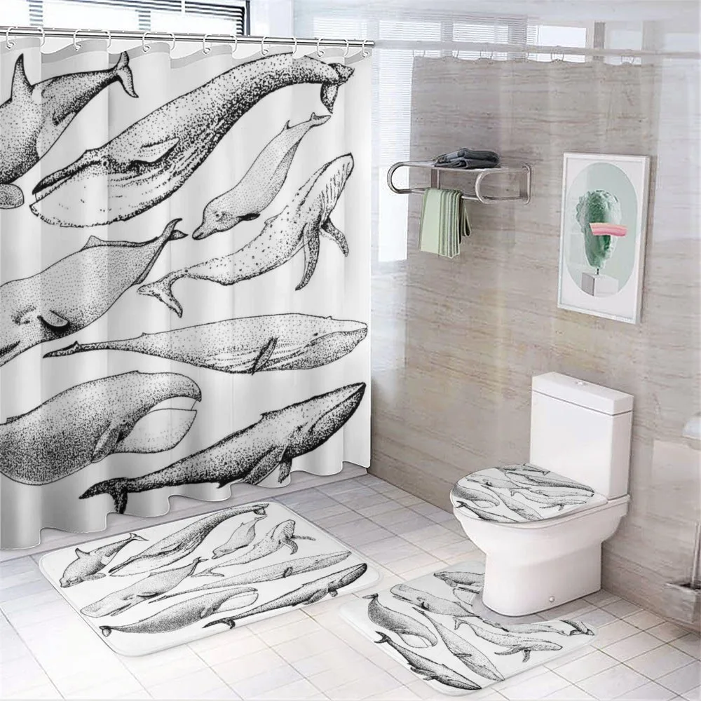 Hand Drawn Single Whale — 4-Piece Bathroom Set preview