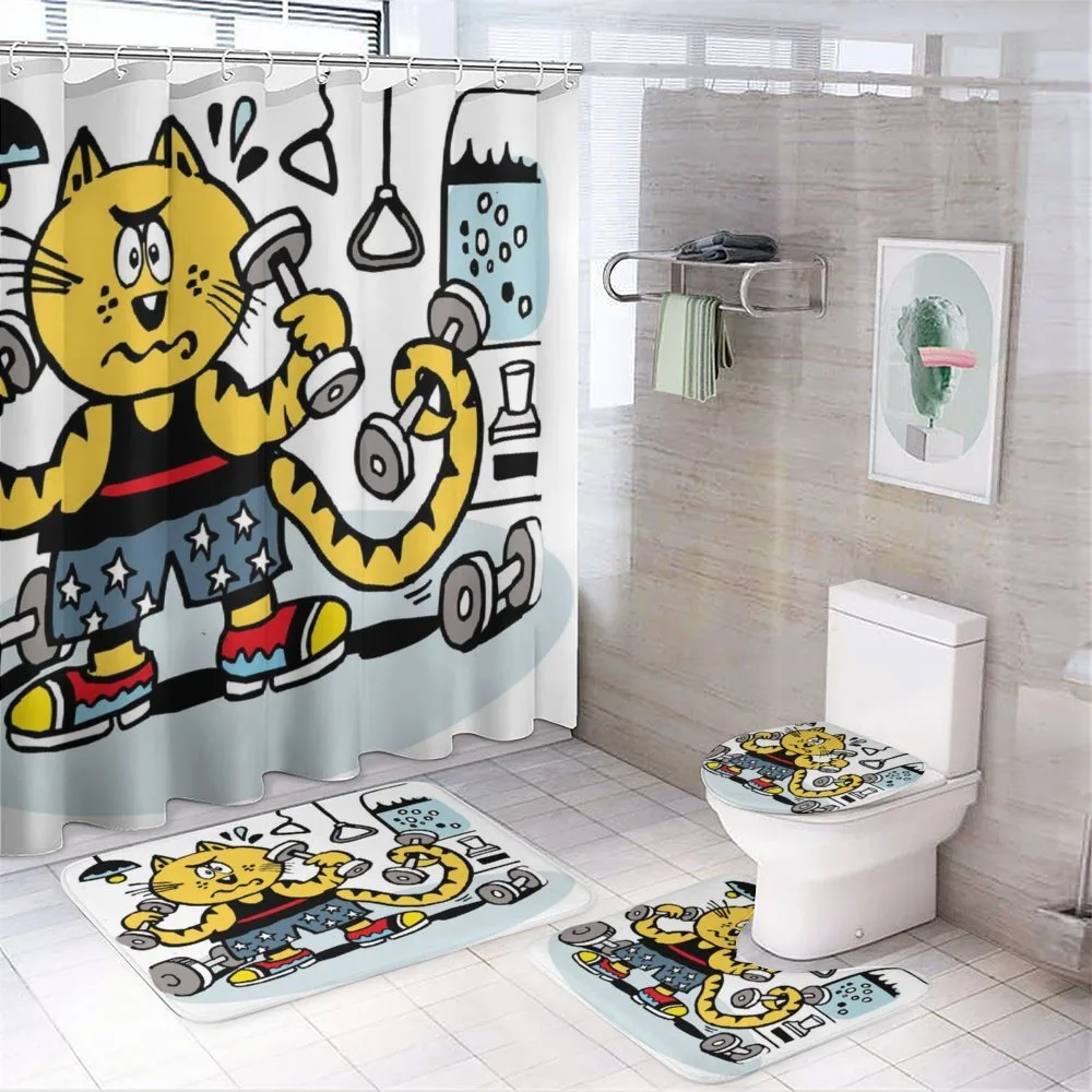 Cartoon Cat Lifting 4-Piece Bathroom Set product video