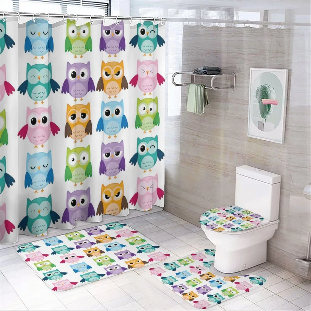 Friendly Bird Owl Comic — 4-Piece Bathroom Set preview