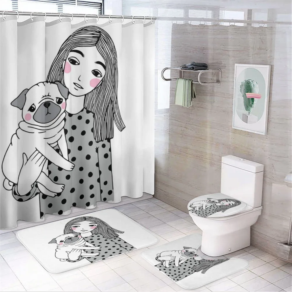 Girl Holding Her Pug Love — 4-Piece Bathroom Set preview