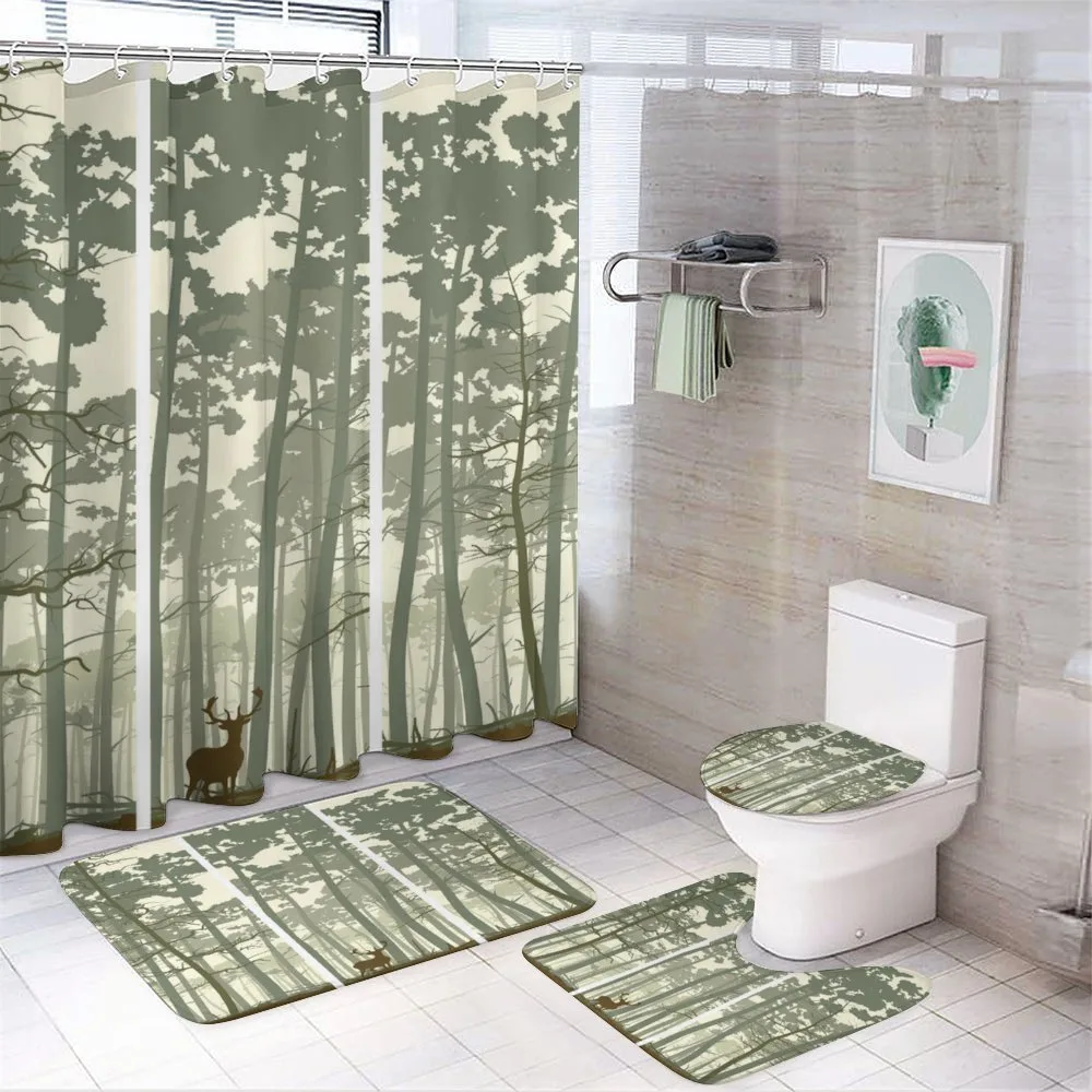 Pine Trees Deer Motif — 4-Piece Bathroom Set preview