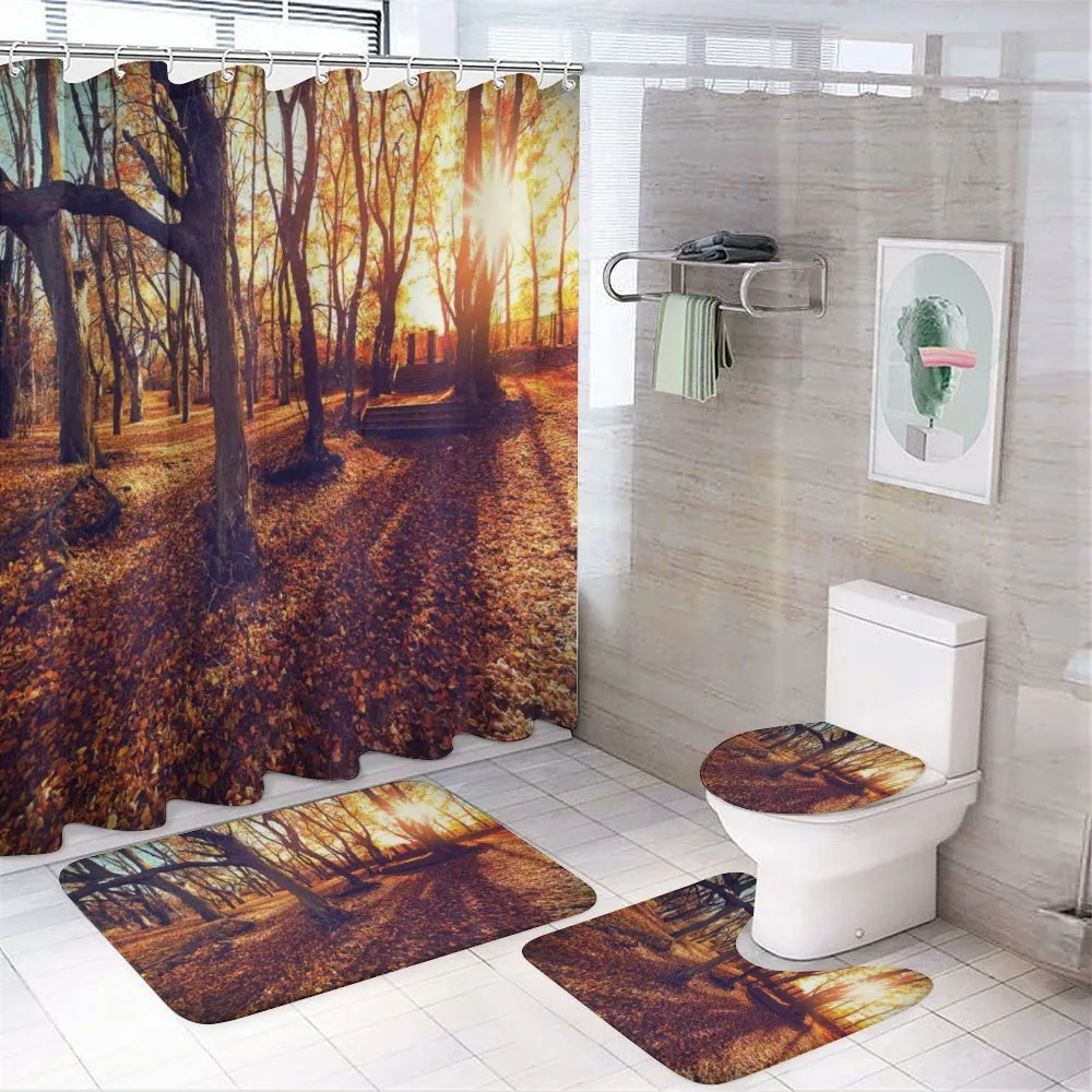 Sunset Forest Trees 4-Piece Bathroom Set product video