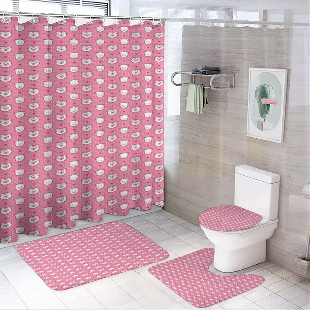Funny Kitten Faces Dots — 4-Piece Bathroom Set preview