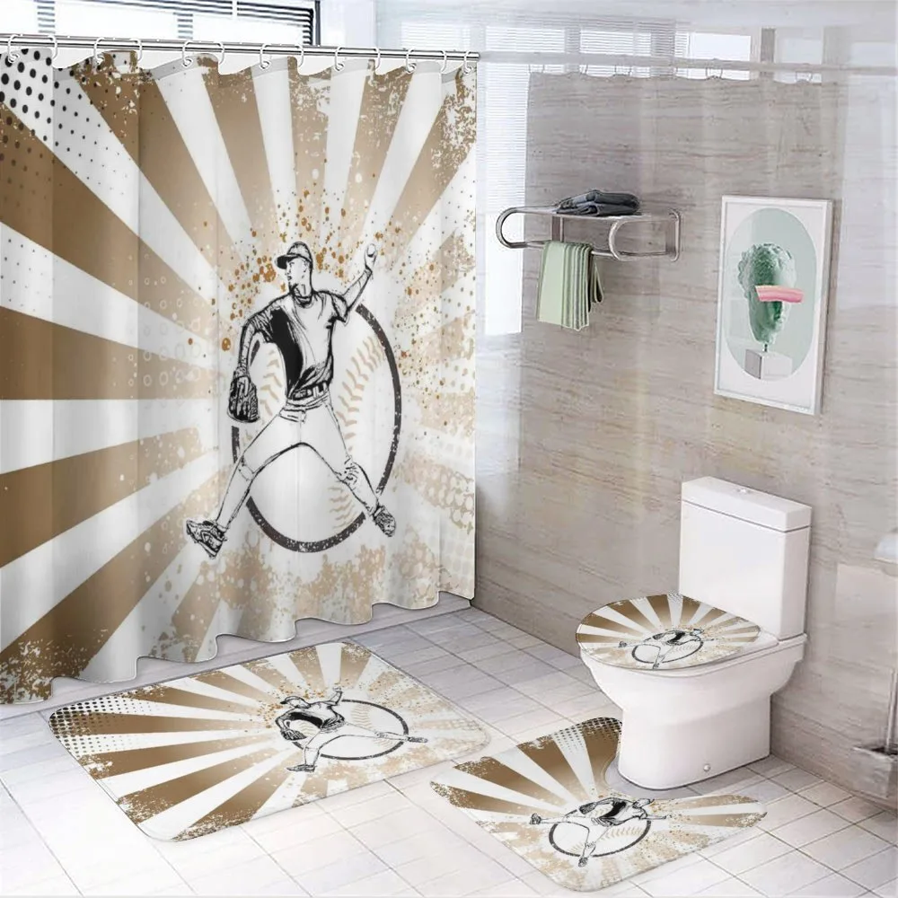 Retro Baseball Pop Art 4-Piece Bathroom Set product video