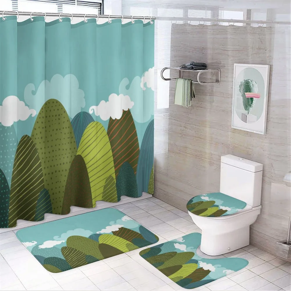 Doodle Trees and Clouds — 4-Piece Bathroom Set preview