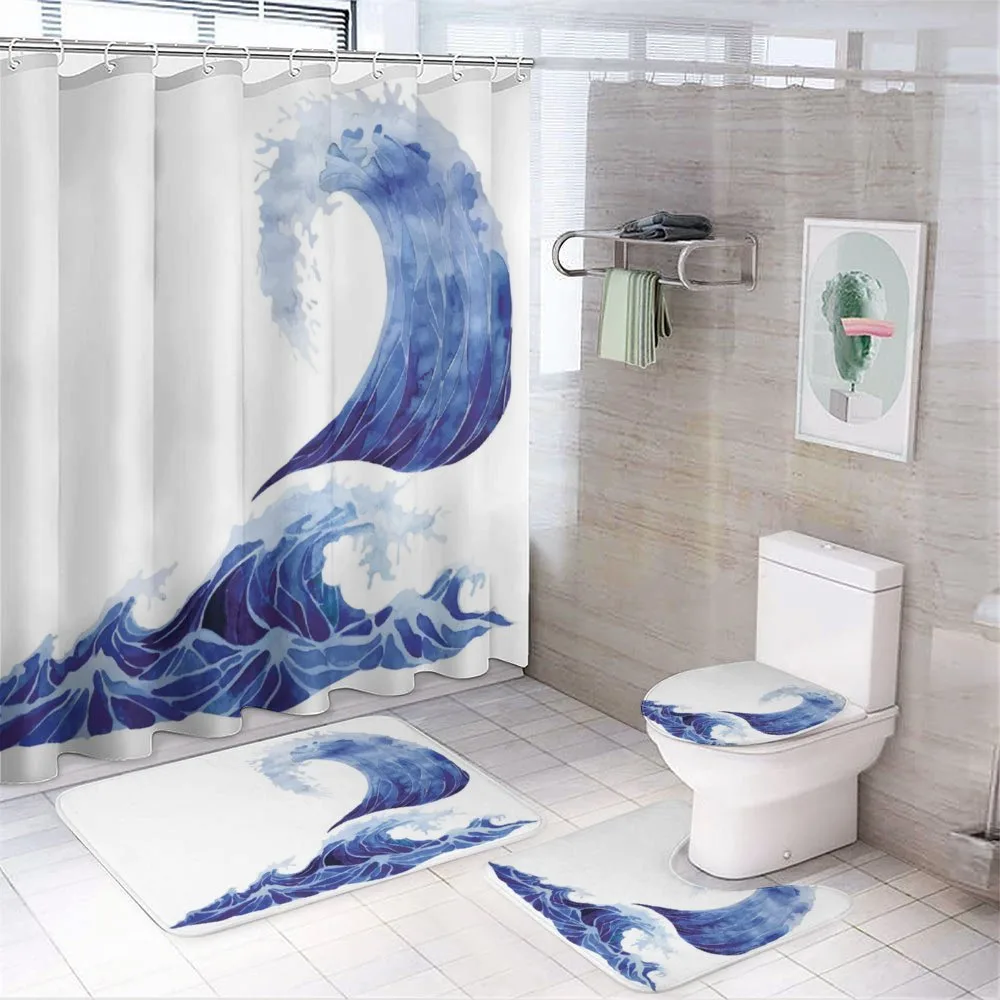 Aquatic Storm Blue Waves — 4-Piece Bathroom Set preview