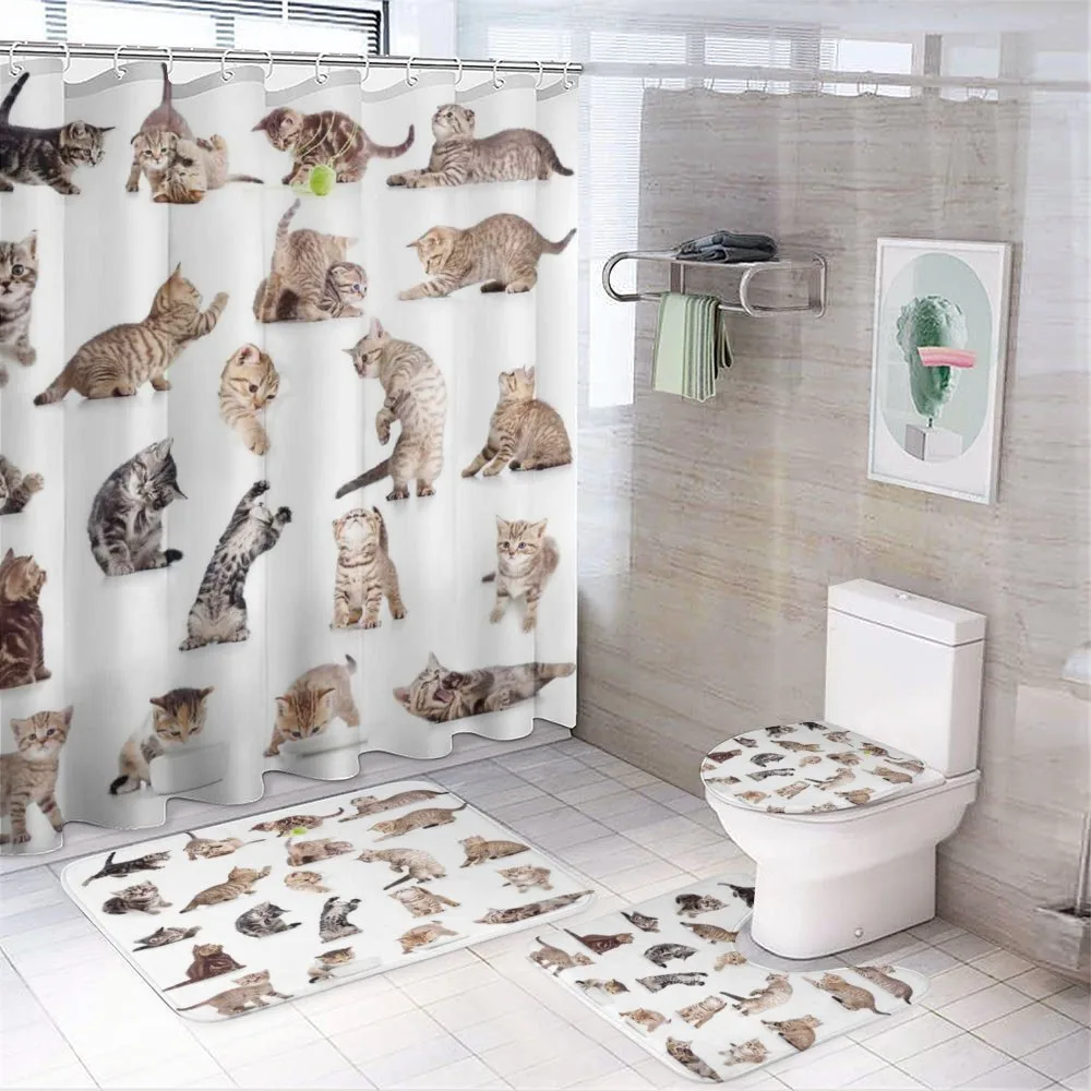 Funny Playful Cats Image — 4-Piece Bathroom Set preview