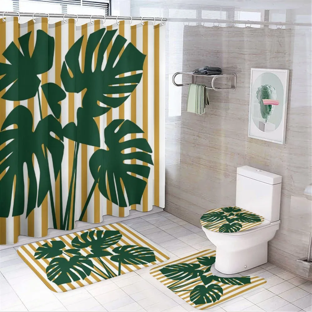 Hawaiian Monstera Stripes — 4-Piece Bathroom Set preview