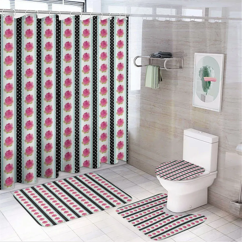 Pink Roses Polka Dots 4-Piece Bathroom Set product video