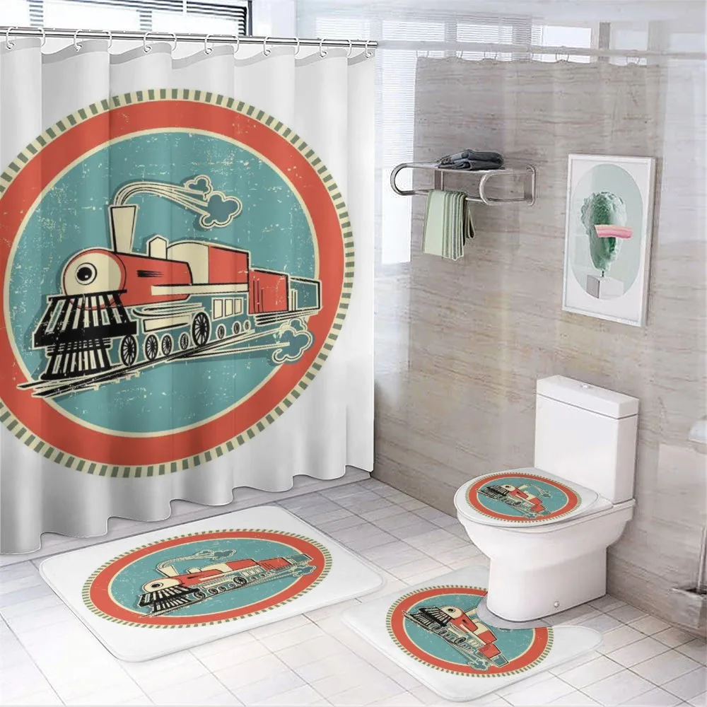 Retro Train Art — 4-Piece Bathroom Set preview