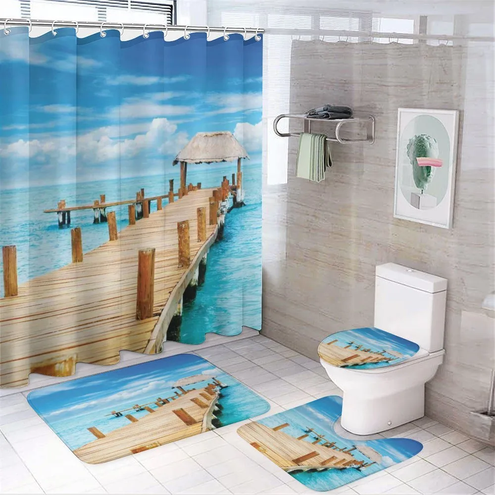Tropic Seascape Wooden Jetty — 4-Piece Bathroom Set preview