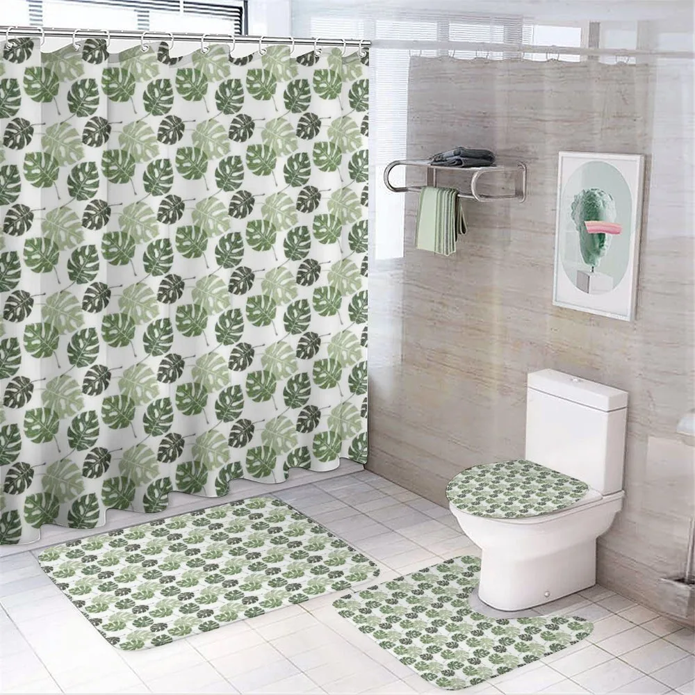 Tropical Jungle Leaves 4-Piece Bathroom Set product video