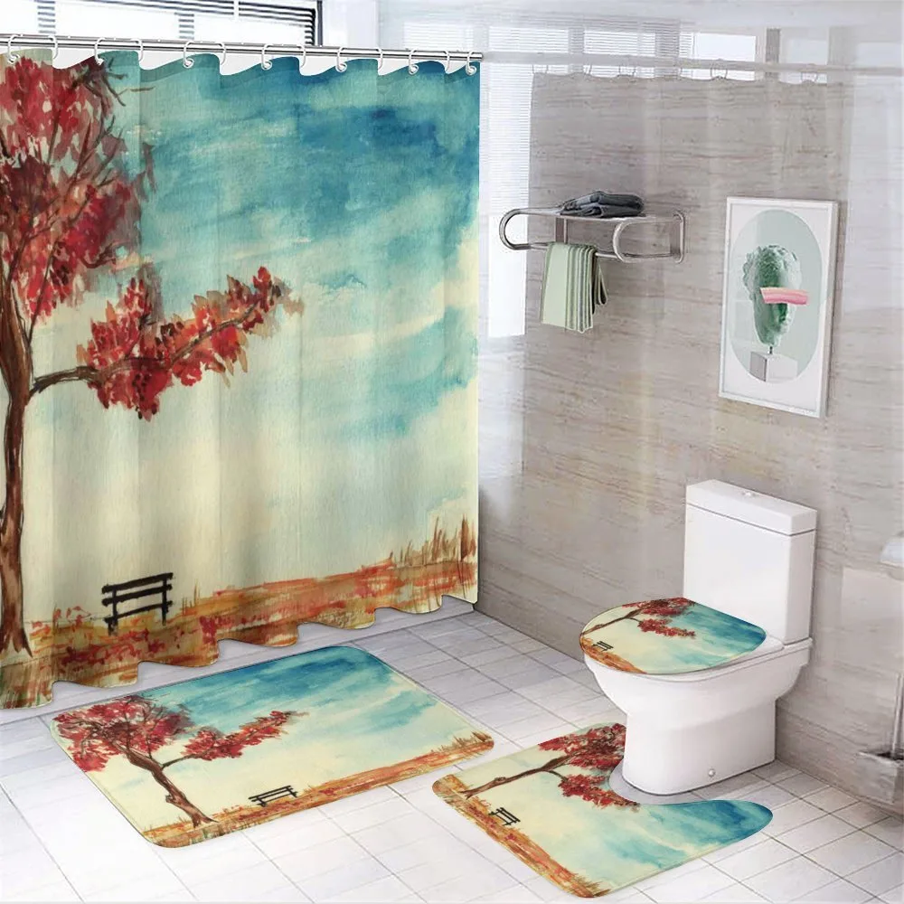 Watercolor Artwork Bench — 4-Piece Bathroom Set preview