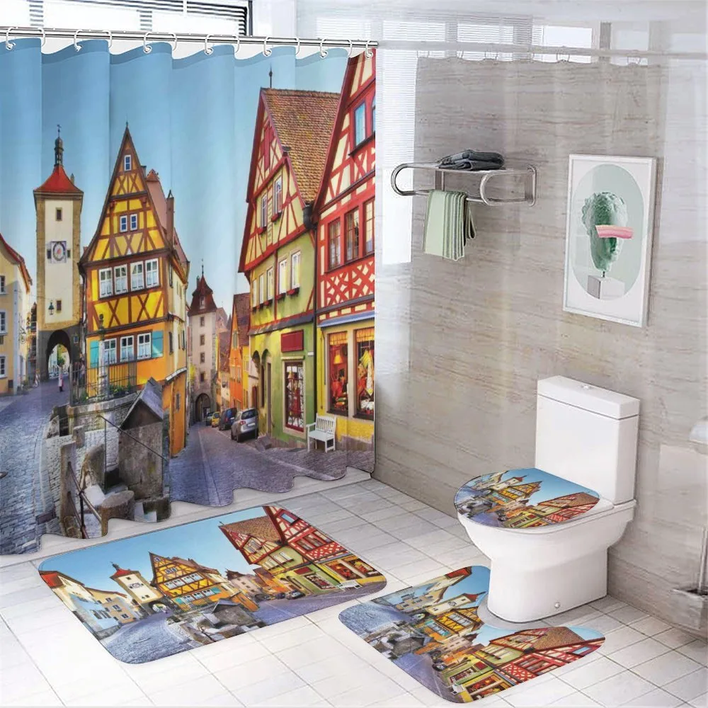Colorful Street Houses — 4-Piece Bathroom Set preview