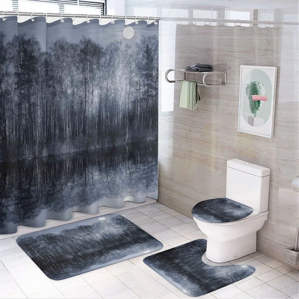 Night Woodland by the Lake — 4-Piece Bathroom Set preview