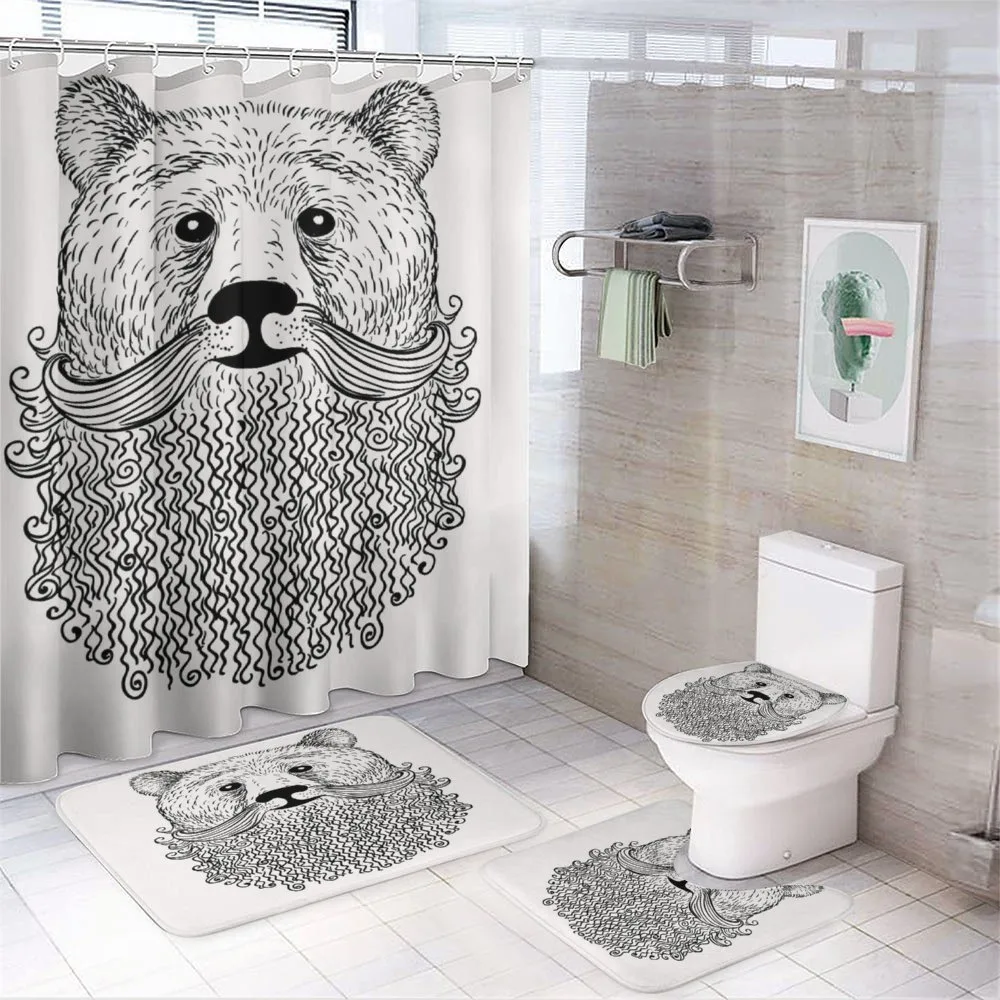 Doodle Bear with Beard — 4-Piece Bathroom Set preview