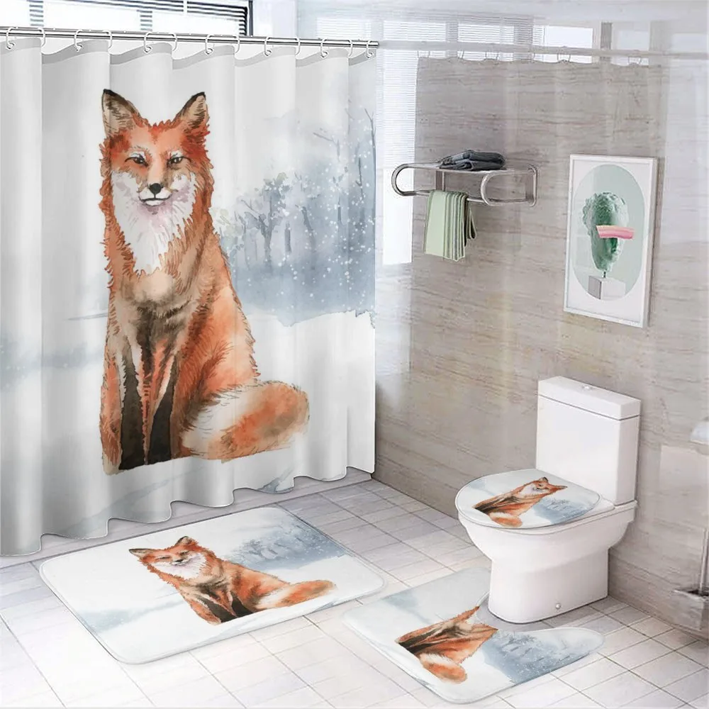 Fine Art Winter Animal Painting — 4-Piece Bathroom Set preview