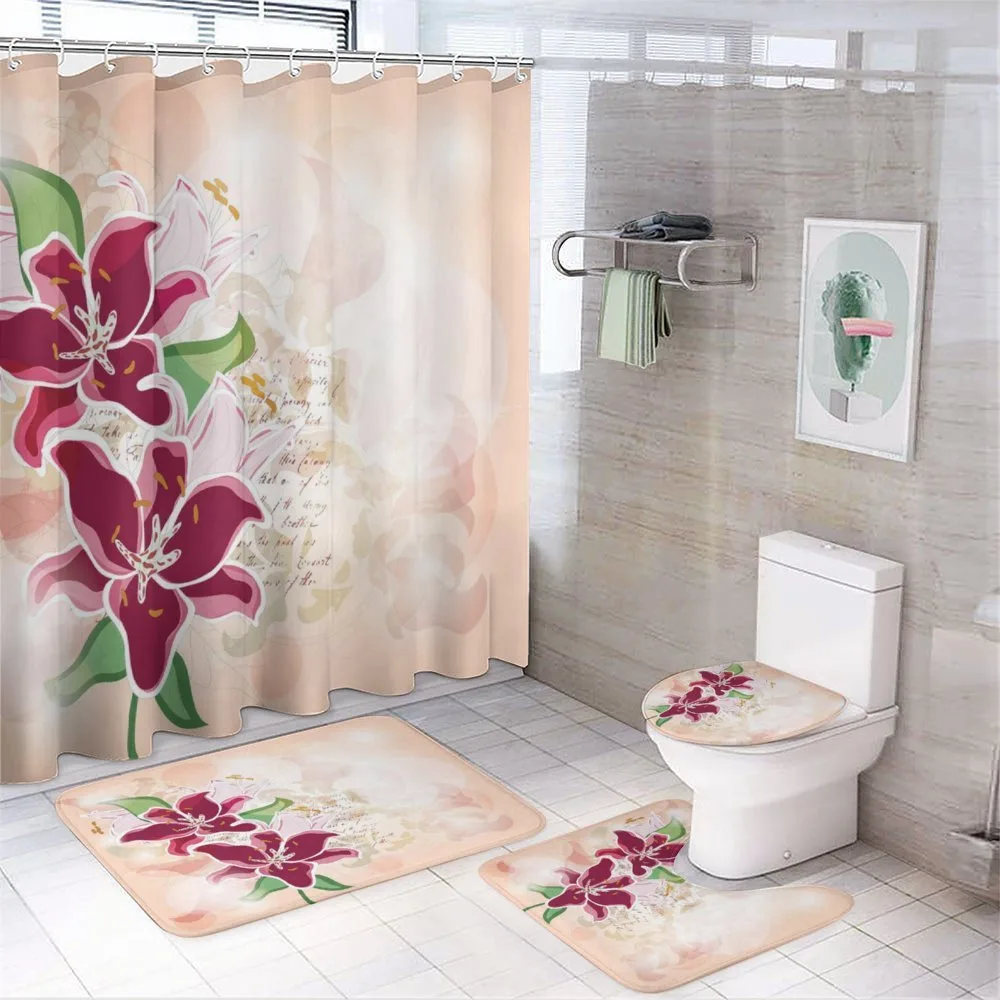 Botanical Pastel Tone Lilies — 4-Piece Bathroom Set preview