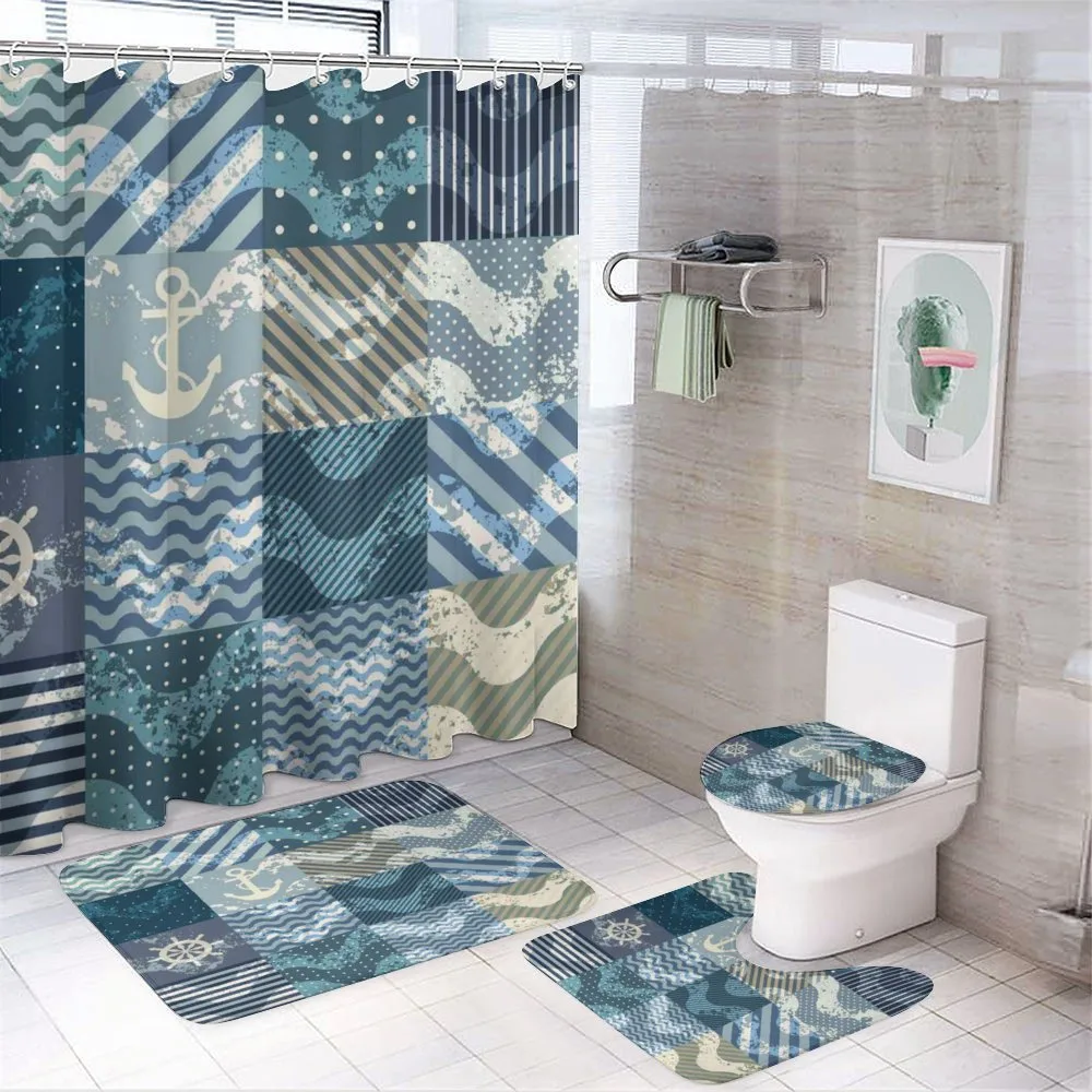 Anchor Grunge Naval — 4-Piece Bathroom Set preview