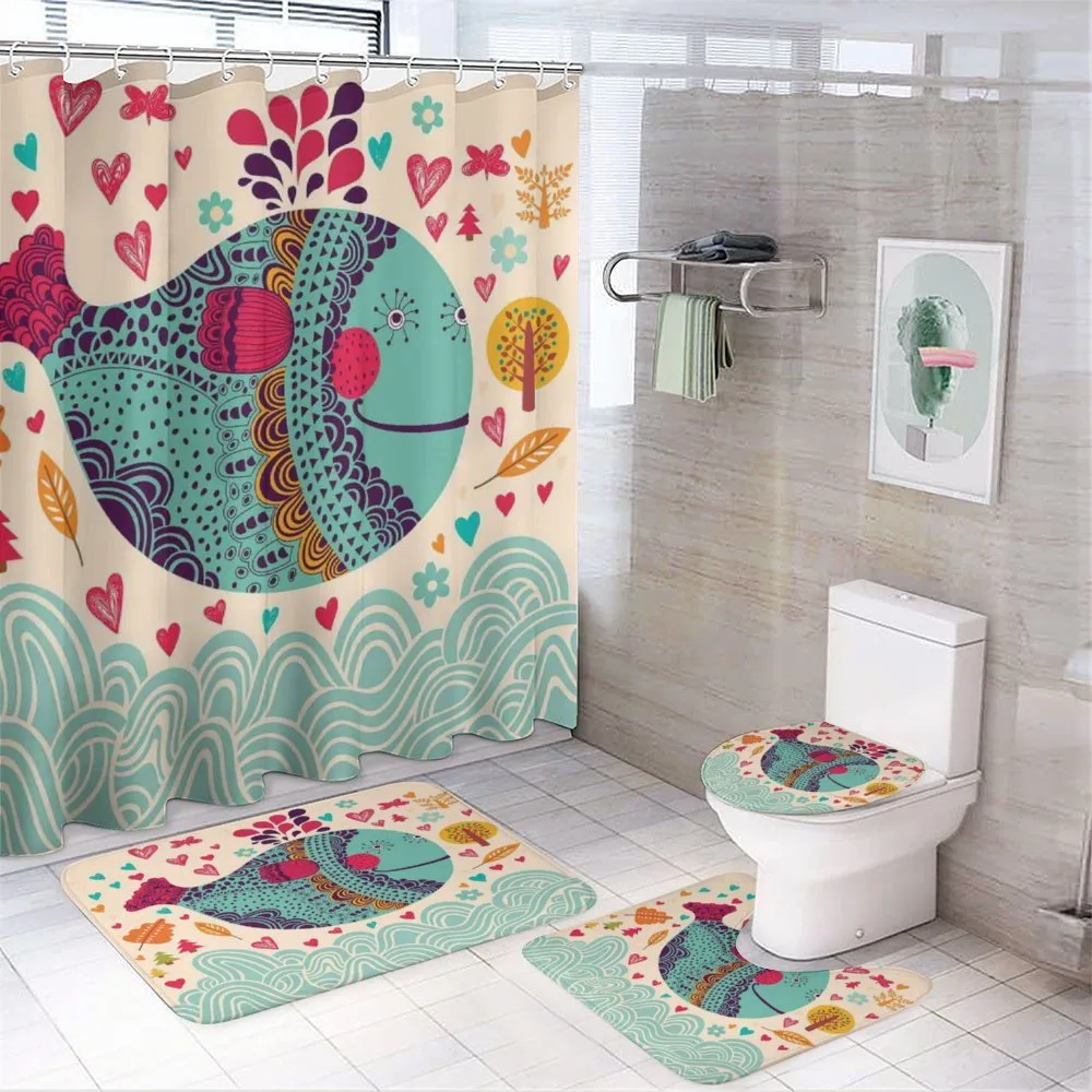 Colorful Whales Plants — 4-Piece Bathroom Set preview