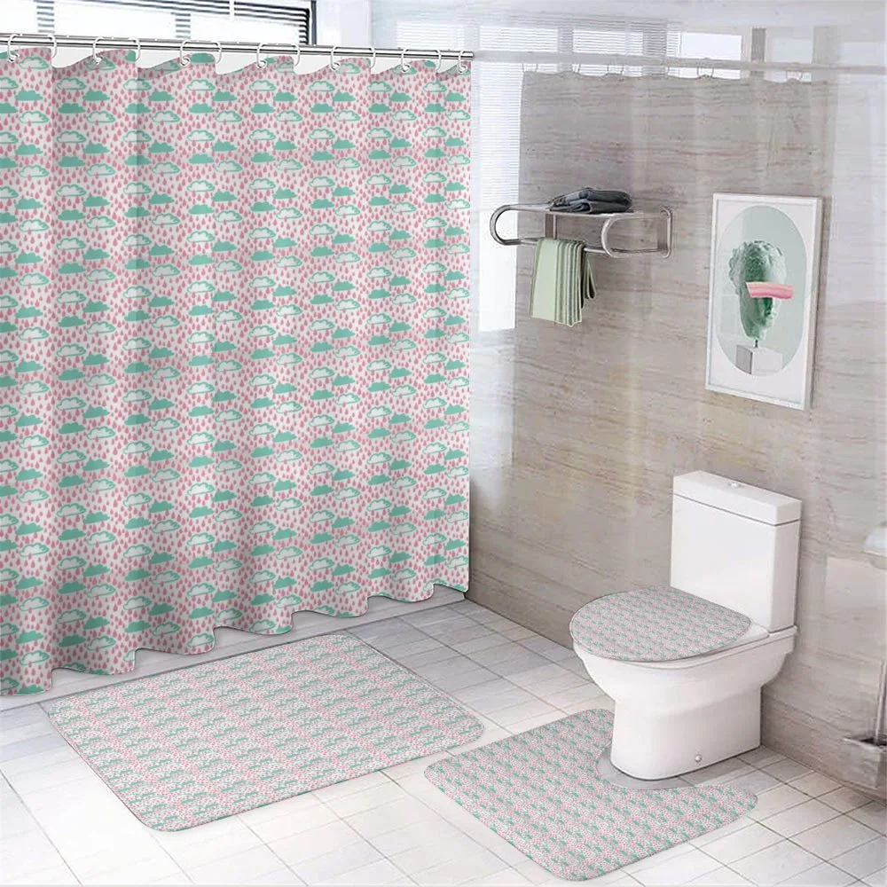 Doodle Clouds and Raindrops — 4-Piece Bathroom Set preview
