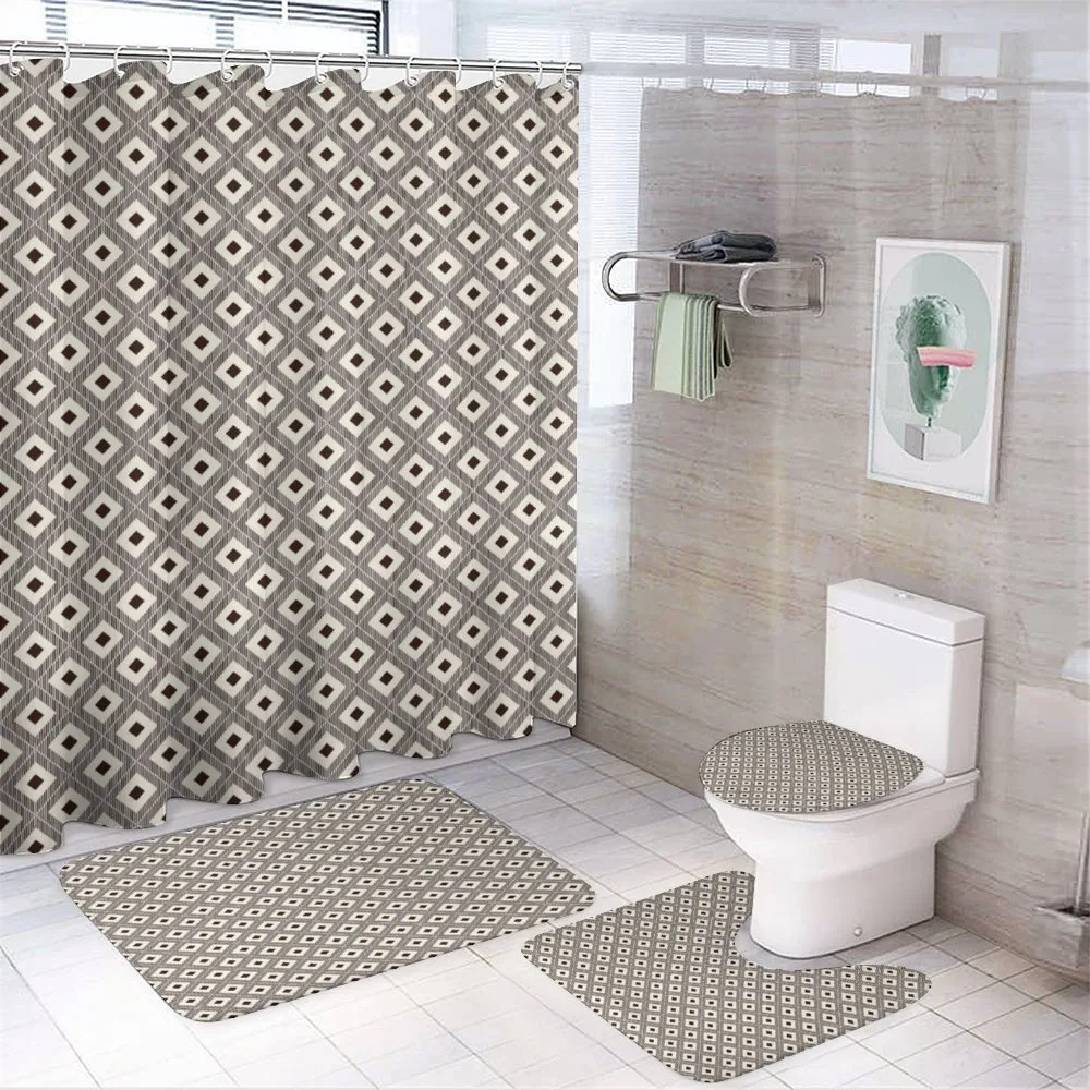 Rhombus and Strips Ikat 4-Piece Bathroom Set product video