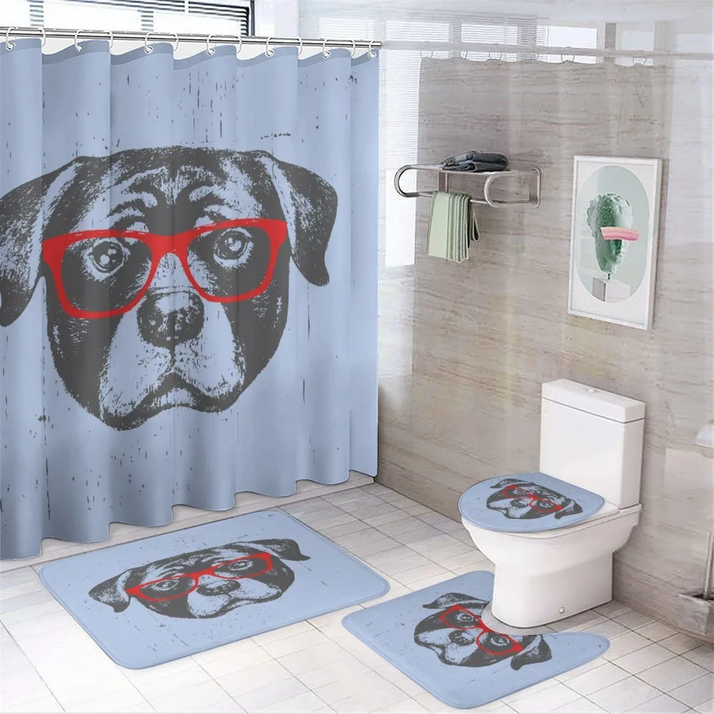 Funny Hipster Dog — 4-Piece Bathroom Set preview