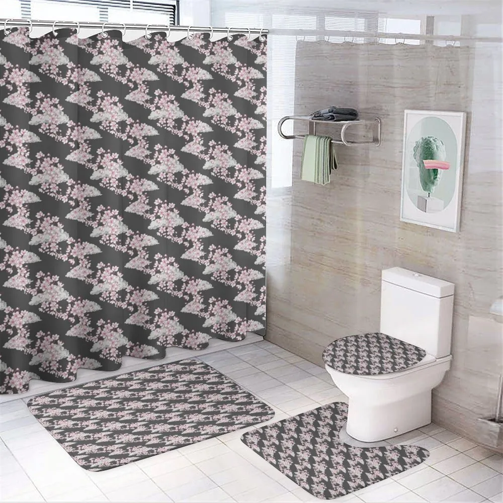Sakura Branches Greyscale — 4-Piece Bathroom Set preview