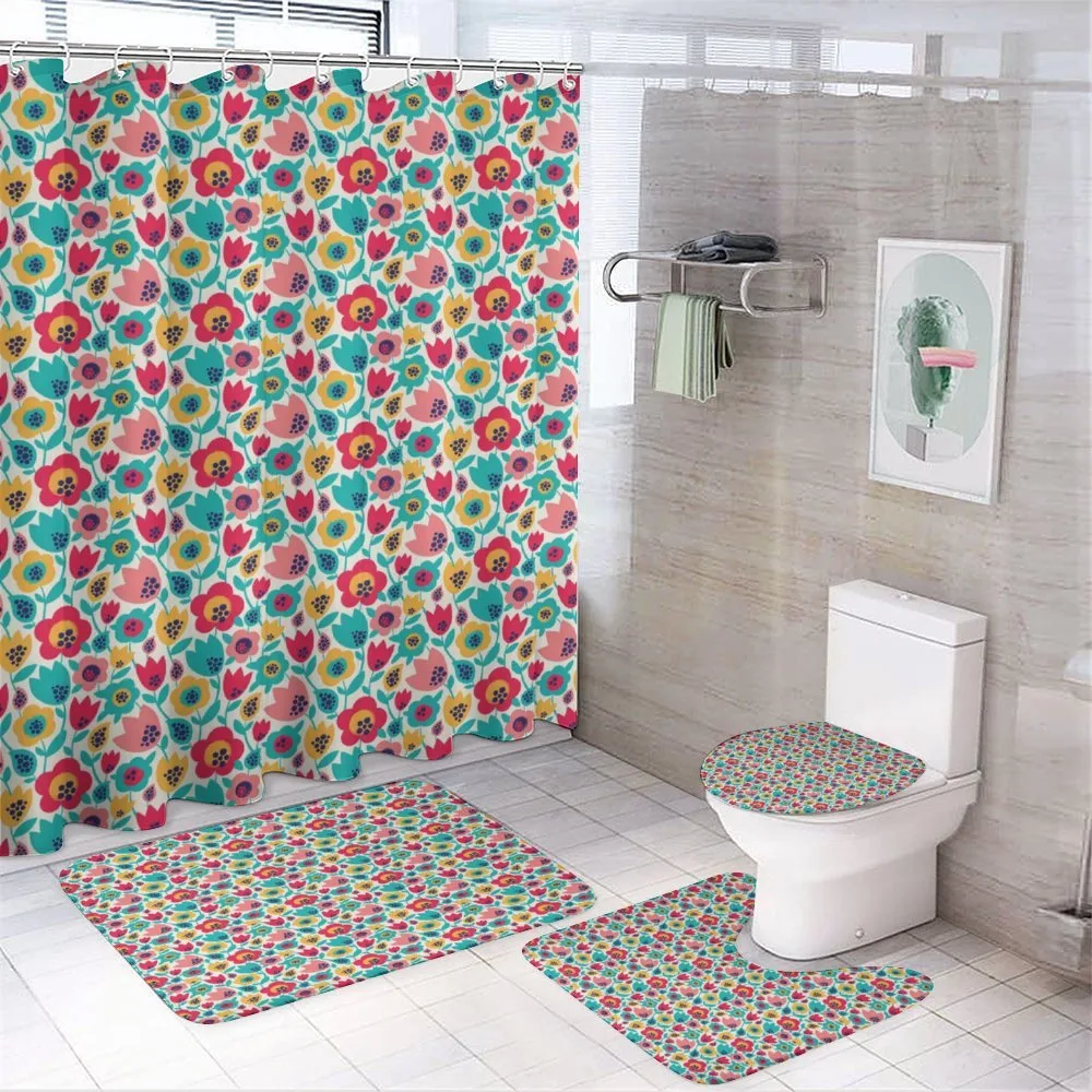 Graphical Flower Silhouettes — 4-Piece Bathroom Set preview