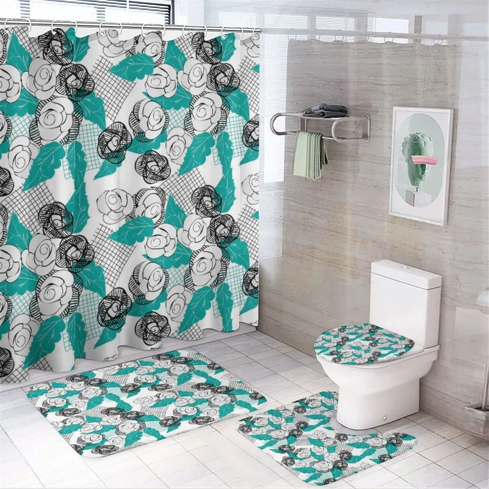 Modern Roses Sketch Art — 4-Piece Bathroom Set preview