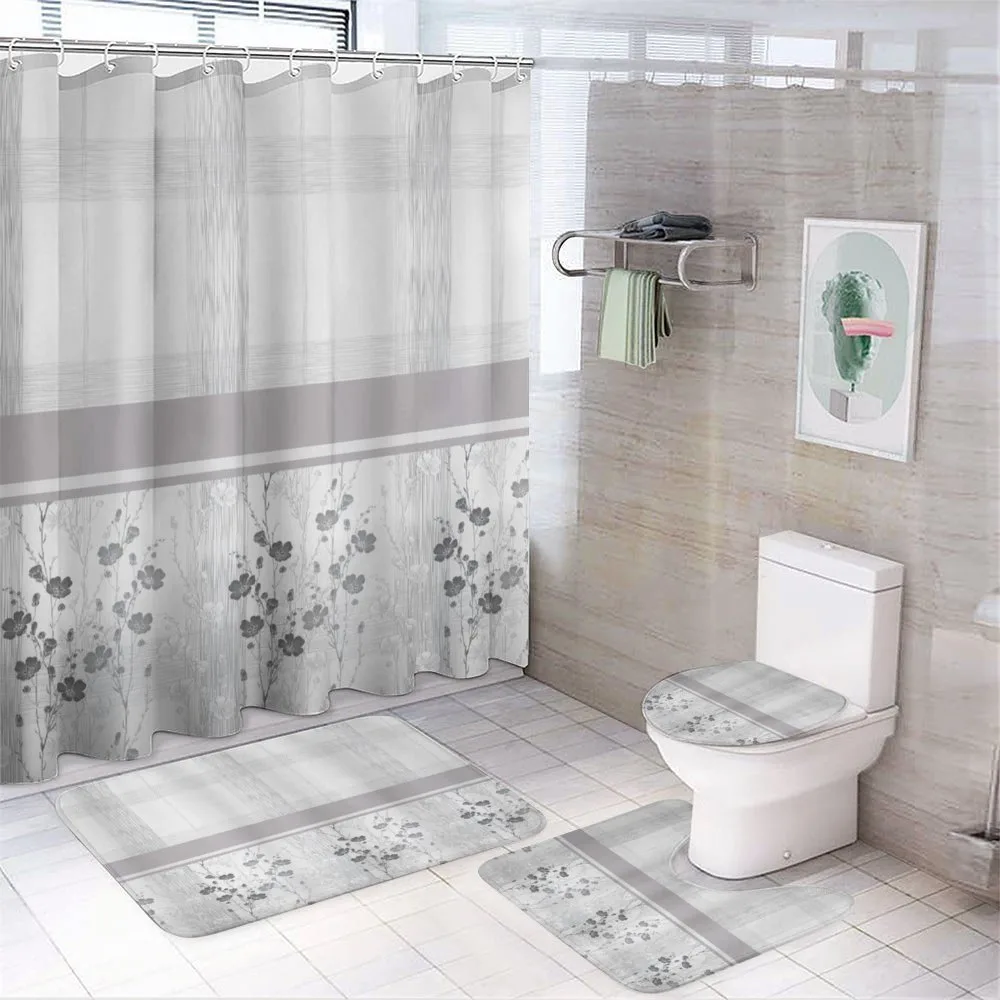 Neutral Toned Flowers Drawn Lines — 4-Piece Bathroom Set preview