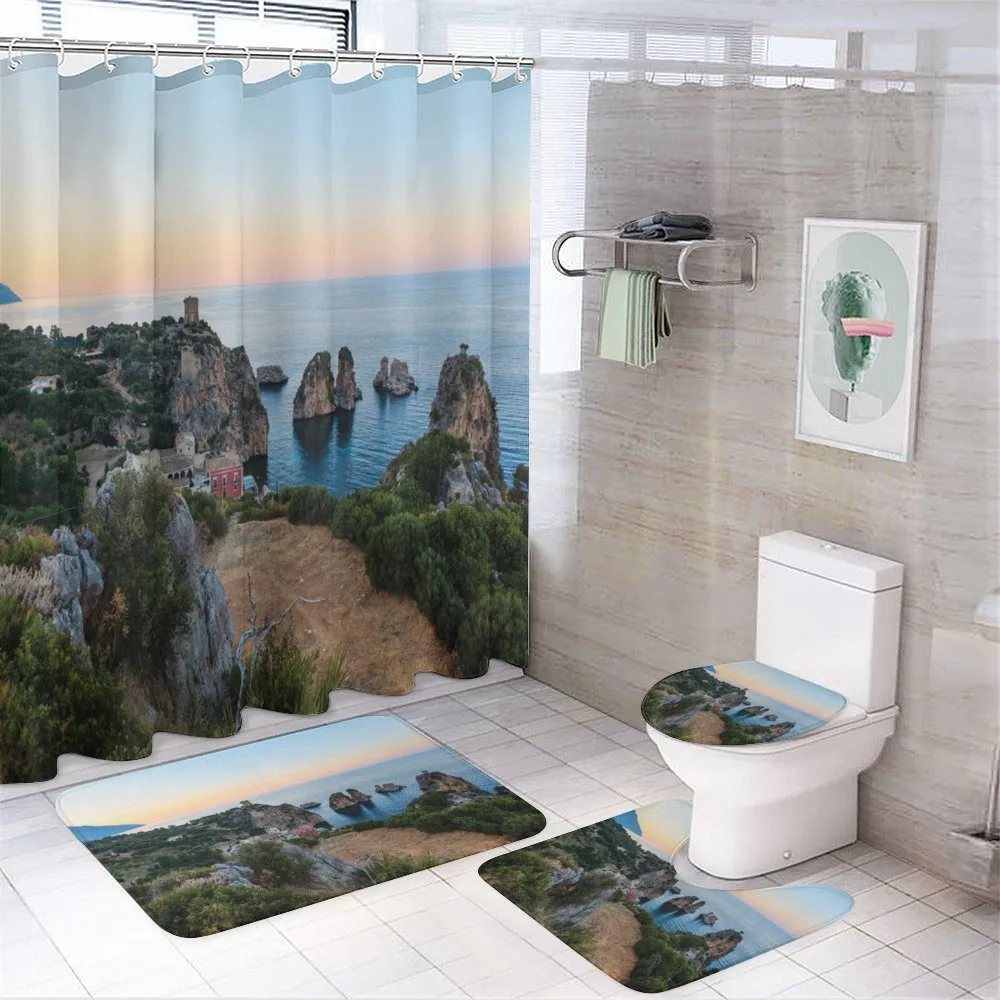 Tyrrhenian Sea Bay Sunset 4-Piece Bathroom Set product video